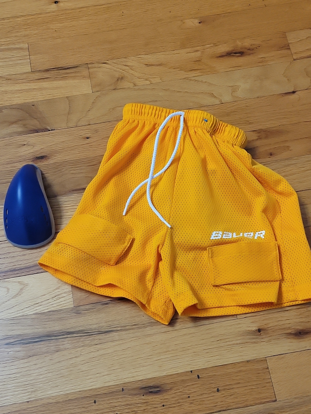Boys Bauer Bright Yellow Mesh Athletic Shorts with Cargo Pockets